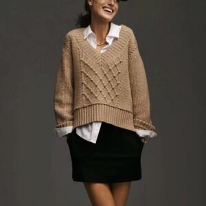 Maeve Anthropologie Tillie V-Neck Sweater pullover cable sweater